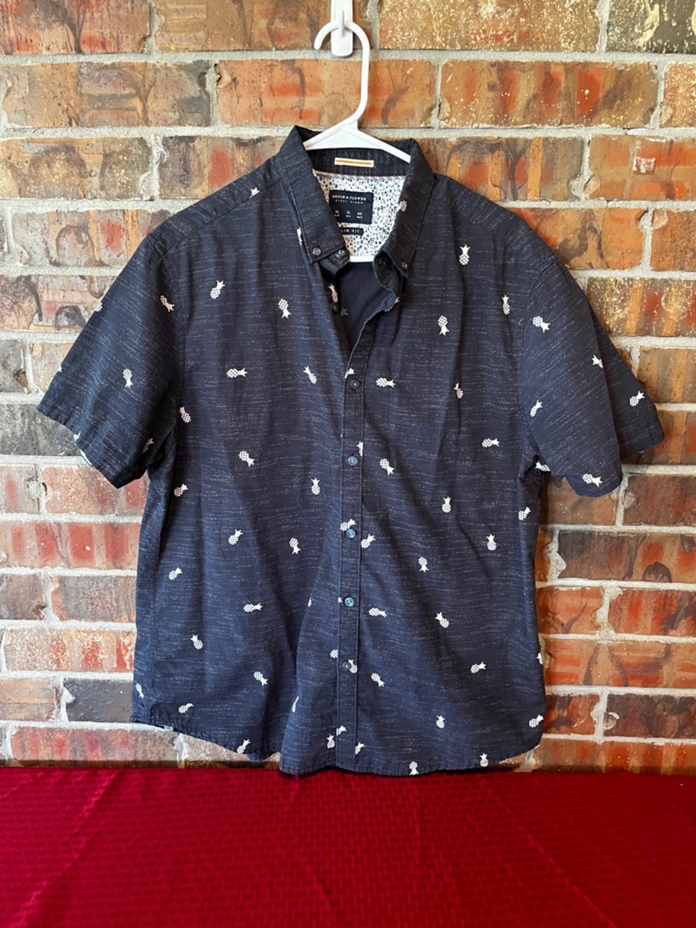 Denim & Flower Ricky Singh Slim Fit Blue Pineapple print Shirt Men’s Size:XL